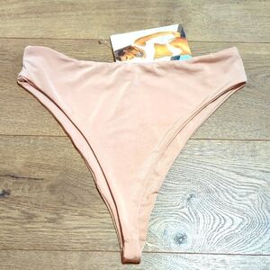 Naked Wardrobe Swim High Cut Tan Bikini Bottom M NWT